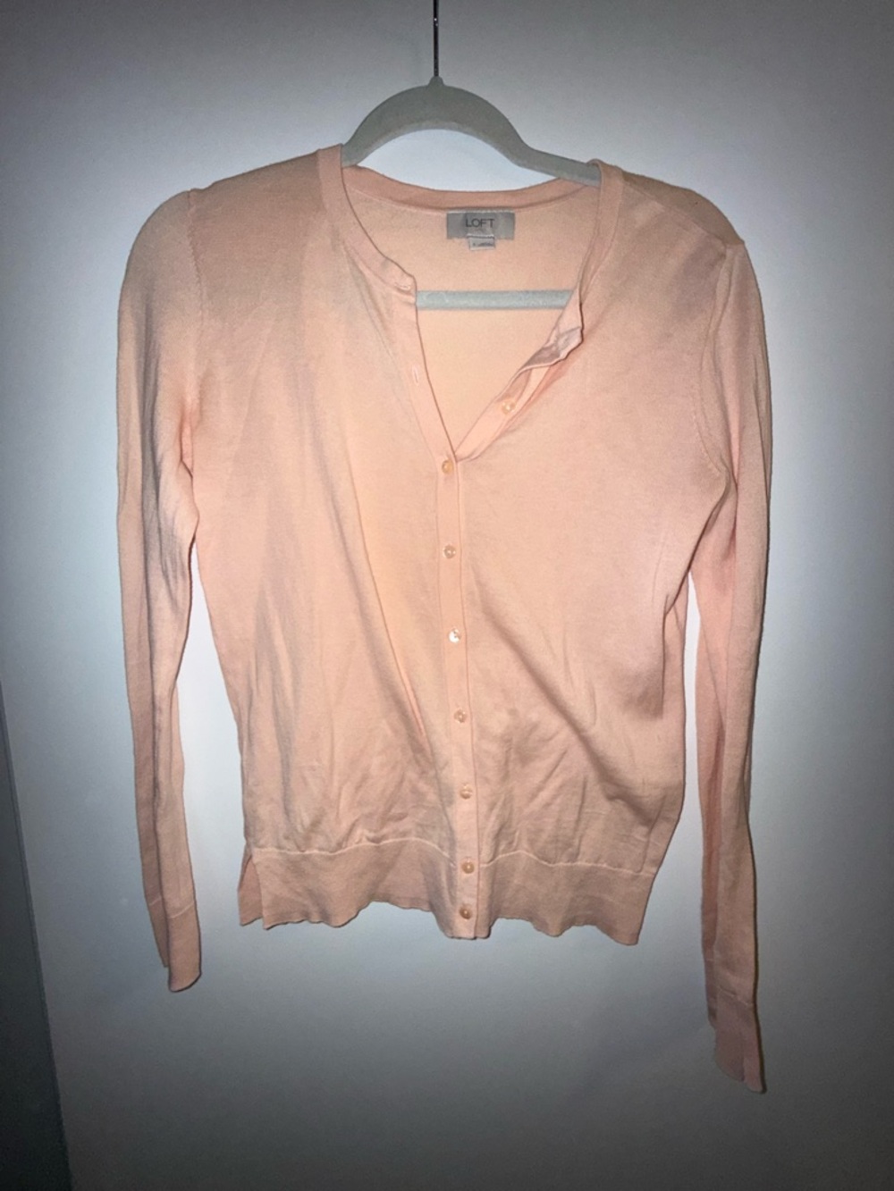 LOFT Peach Button-Front Crewneck Cardigan